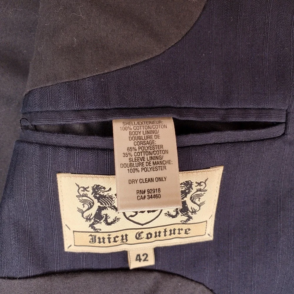 Juicy Couture Black Cotton Sport Coat  Blazer Size 42R 